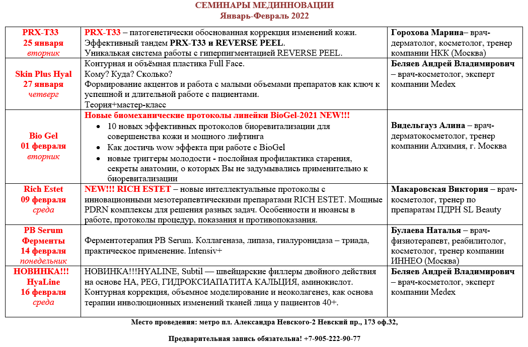 Расписание семинаров январь - февраль 2022