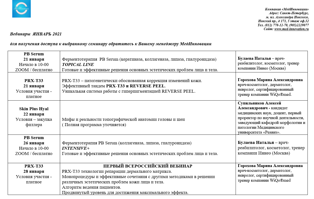 Расписание семинаров в январе 2021