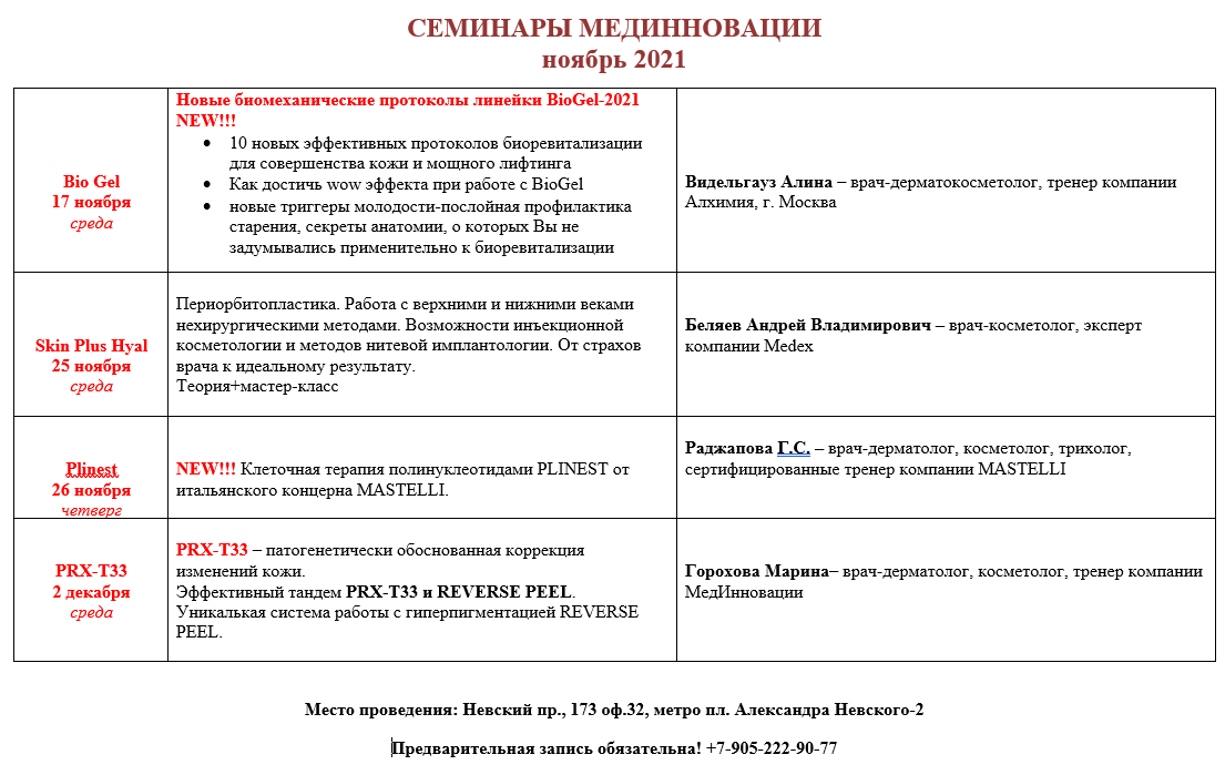 Расписание семинаров  в ноябре 2021