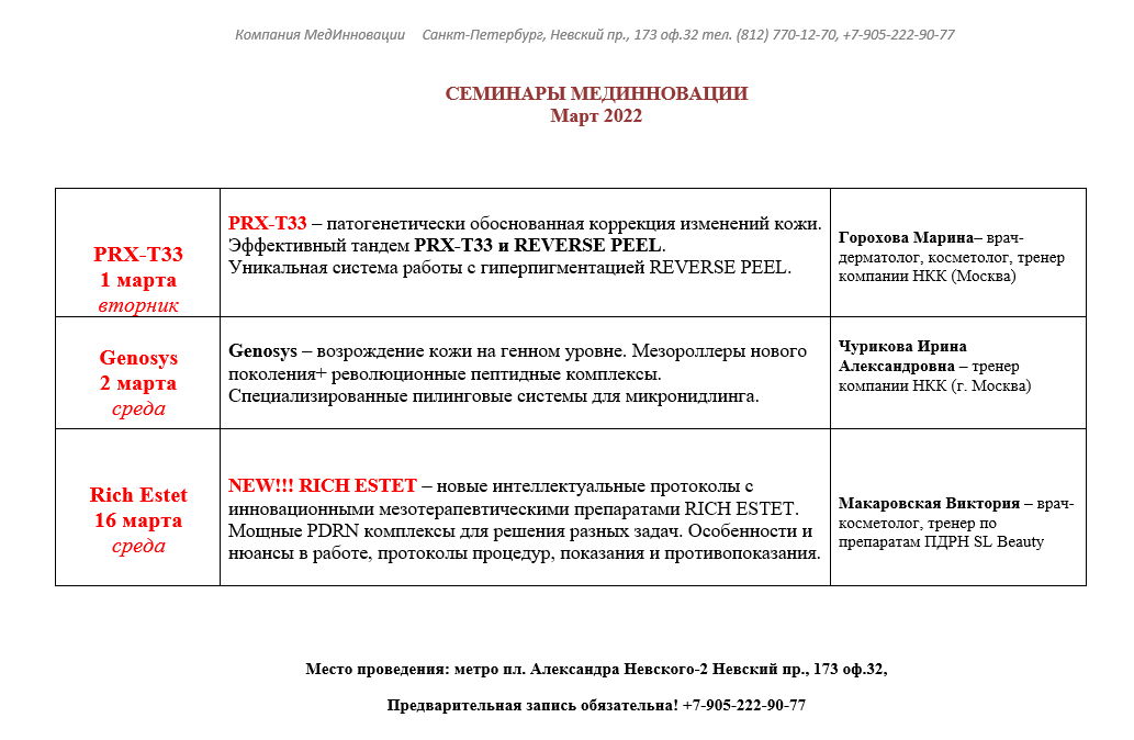 Расписание семинаров марте 2022